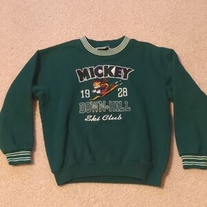 Vintage Green Embroidered Mickey Mouse Sweater L 12-14